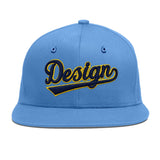 Custom Powder Blue Gold-Navy 3D Puff Embroidery Flat Embroidery Casual Sport Baseball Cap