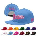 Custom Powder Blue Gold-Navy 3D Puff Embroidery Flat Embroidery Casual Sport Baseball Cap