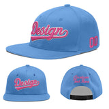 Custom Powder Blue Gold-Navy 3D Puff Embroidery Flat Embroidery Casual Sport Baseball Cap