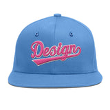 Custom Powder Blue Gold-Navy 3D Puff Embroidery Flat Embroidery Casual Sport Baseball Cap