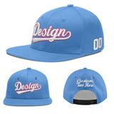 Custom Powder Blue Gold-Navy 3D Puff Embroidery Flat Embroidery Casual Sport Baseball Cap