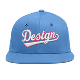 Custom Powder Blue Gold-Navy 3D Puff Embroidery Flat Embroidery Casual Sport Baseball Cap