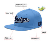Custom Powder Blue Gold-Navy 3D Puff Embroidery Flat Embroidery Casual Sport Baseball Cap