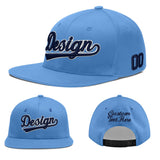 Custom Powder Blue Gold-Navy 3D Puff Embroidery Flat Embroidery Casual Sport Baseball Cap