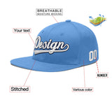 Custom Powder Blue Gold-Navy 3D Puff Embroidery Flat Embroidery Casual Sport Baseball Cap