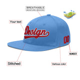 Custom Powder Blue Gold-Navy 3D Puff Embroidery Flat Embroidery Casual Sport Baseball Cap