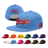Custom Powder Blue Gold-Navy 3D Puff Embroidery Flat Embroidery Casual Sport Baseball Cap
