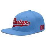 Custom Powder Blue Gold-Navy 3D Puff Embroidery Flat Embroidery Casual Sport Baseball Cap