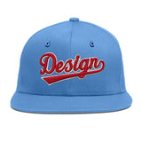 Custom Powder Blue Gold-Navy 3D Puff Embroidery Flat Embroidery Casual Sport Baseball Cap