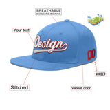Custom Powder Blue Gold-Navy 3D Puff Embroidery Flat Embroidery Casual Sport Baseball Cap