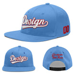 Custom Powder Blue Gold-Navy 3D Puff Embroidery Flat Embroidery Casual Sport Baseball Cap