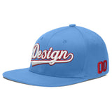 Custom Powder Blue Gold-Navy 3D Puff Embroidery Flat Embroidery Casual Sport Baseball Cap