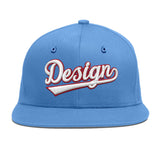 Custom Powder Blue Gold-Navy 3D Puff Embroidery Flat Embroidery Casual Sport Baseball Cap