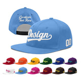 Custom Powder Blue Gold-Navy 3D Puff Embroidery Flat Embroidery Casual Sport Baseball Cap