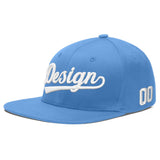 Custom Powder Blue Gold-Navy 3D Puff Embroidery Flat Embroidery Casual Sport Baseball Cap