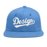 Custom Powder Blue Gold-Navy 3D Puff Embroidery Flat Embroidery Casual Sport Baseball Cap