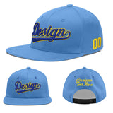 Custom Powder Blue Gold-Navy 3D Puff Embroidery Flat Embroidery Casual Sport Baseball Cap