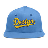 Custom Powder Blue Gold-Navy 3D Puff Embroidery Flat Embroidery Casual Sport Baseball Cap