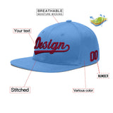 Custom Powder Blue Gold-Navy 3D Puff Embroidery Flat Embroidery Casual Sport Baseball Cap
