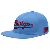 Custom Powder Blue Gold-Navy 3D Puff Embroidery Flat Embroidery Casual Sport Baseball Cap