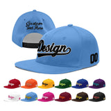 Custom Powder Blue Gold-Navy 3D Puff Embroidery Flat Embroidery Casual Sport Baseball Cap