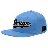 Custom Powder Blue Gold-Navy 3D Puff Embroidery Flat Embroidery Casual Sport Baseball Cap