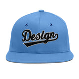 Custom Powder Blue Gold-Navy 3D Puff Embroidery Flat Embroidery Casual Sport Baseball Cap