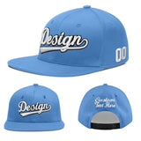 Custom Powder Blue Gold-Navy 3D Puff Embroidery Flat Embroidery Casual Sport Baseball Cap