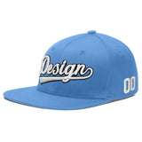 Custom Powder Blue Gold-Navy 3D Puff Embroidery Flat Embroidery Casual Sport Baseball Cap