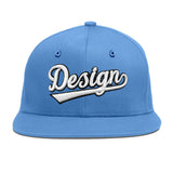 Custom Powder Blue Gold-Navy 3D Puff Embroidery Flat Embroidery Casual Sport Baseball Cap