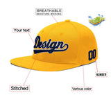 Custom Yellow Navy-White 3D Puff Embroidery Flat Embroidery Casual Sport Baseball Cap