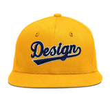 Custom Yellow Navy-White 3D Puff Embroidery Flat Embroidery Casual Sport Baseball Cap