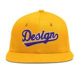 Custom Yellow Navy-White 3D Puff Embroidery Flat Embroidery Casual Sport Baseball Cap