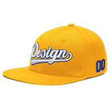 Custom Yellow Navy-White 3D Puff Embroidery Flat Embroidery Casual Sport Baseball Cap