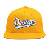 Custom Yellow Navy-White 3D Puff Embroidery Flat Embroidery Casual Sport Baseball Cap