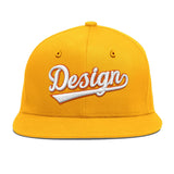 Custom Yellow Navy-White 3D Puff Embroidery Flat Embroidery Casual Sport Baseball Cap