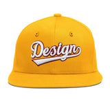 Custom Yellow Navy-White 3D Puff Embroidery Flat Embroidery Casual Sport Baseball Cap