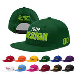 Custom Green Neon Green-White 3D Puff Embroidery Flat Embroidery Casual Sport Baseball Cap