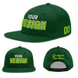 Custom Green Neon Green-White 3D Puff Embroidery Flat Embroidery Casual Sport Baseball Cap