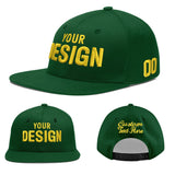 Custom Green Neon Green-White 3D Puff Embroidery Flat Embroidery Casual Sport Baseball Cap