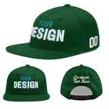Custom Green Neon Green-White 3D Puff Embroidery Flat Embroidery Casual Sport Baseball Cap
