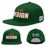 Custom Green Neon Green-White 3D Puff Embroidery Flat Embroidery Casual Sport Baseball Cap