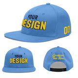Custom Powder Blue Gold-Navy 3D Puff Embroidery Flat Embroidery Casual Sport Baseball Cap