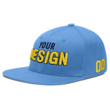 Custom Powder Blue Gold-Navy 3D Puff Embroidery Flat Embroidery Casual Sport Baseball Cap