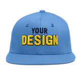 Custom Powder Blue Gold-Navy 3D Puff Embroidery Flat Embroidery Casual Sport Baseball Cap