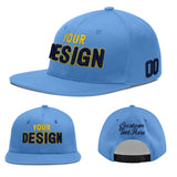 Custom Powder Blue Gold-Navy 3D Puff Embroidery Flat Embroidery Casual Sport Baseball Cap