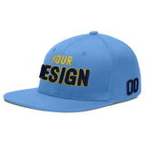 Custom Powder Blue Gold-Navy 3D Puff Embroidery Flat Embroidery Casual Sport Baseball Cap
