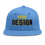 Custom Powder Blue Gold-Navy 3D Puff Embroidery Flat Embroidery Casual Sport Baseball Cap