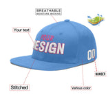 Custom Powder Blue Gold-Navy 3D Puff Embroidery Flat Embroidery Casual Sport Baseball Cap