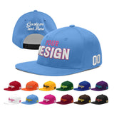 Custom Powder Blue Gold-Navy 3D Puff Embroidery Flat Embroidery Casual Sport Baseball Cap